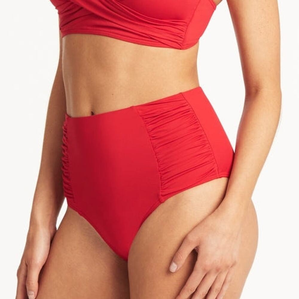NWOT Seal Level Red Eco Essentials High Waist Gathered Side Bikini Bottom Size 8